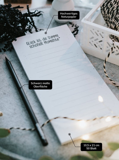 Notizblock mit Spruch über schöne Momente – kleines Geschenk für Kolleginnen