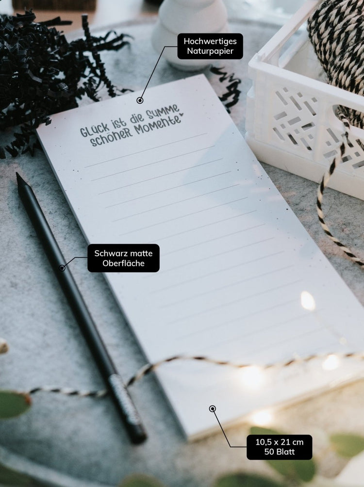 Notizblock mit Spruch oder Motiv Momente in schwarz weiss