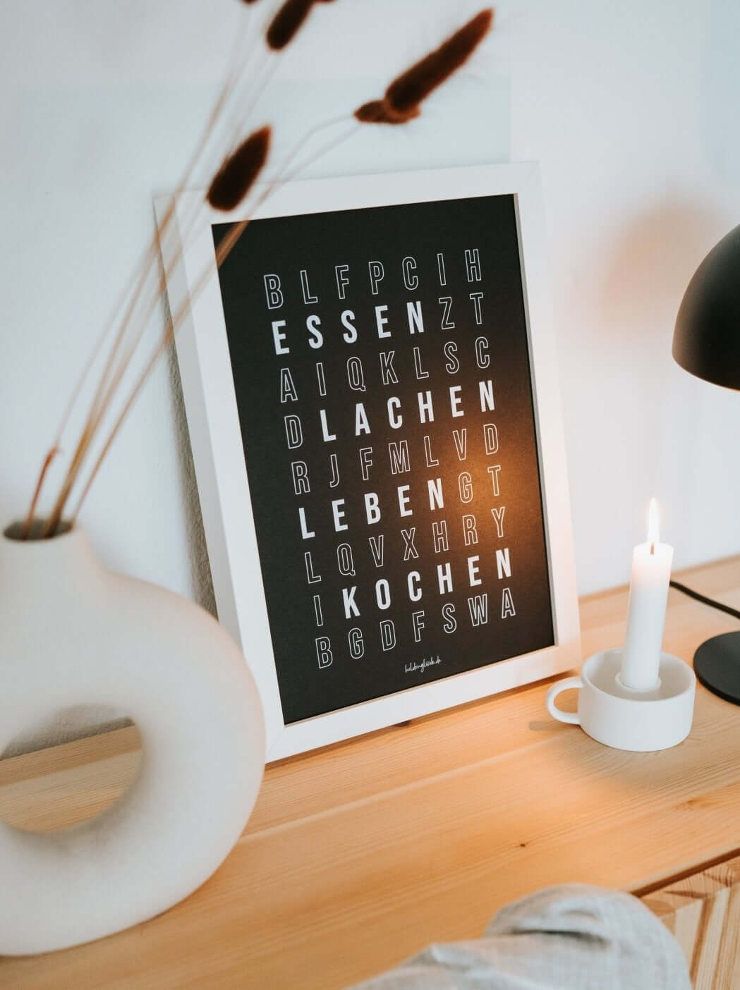 Poster mit Spruch oder Motiv Buchstabensalat in schwarz weiss