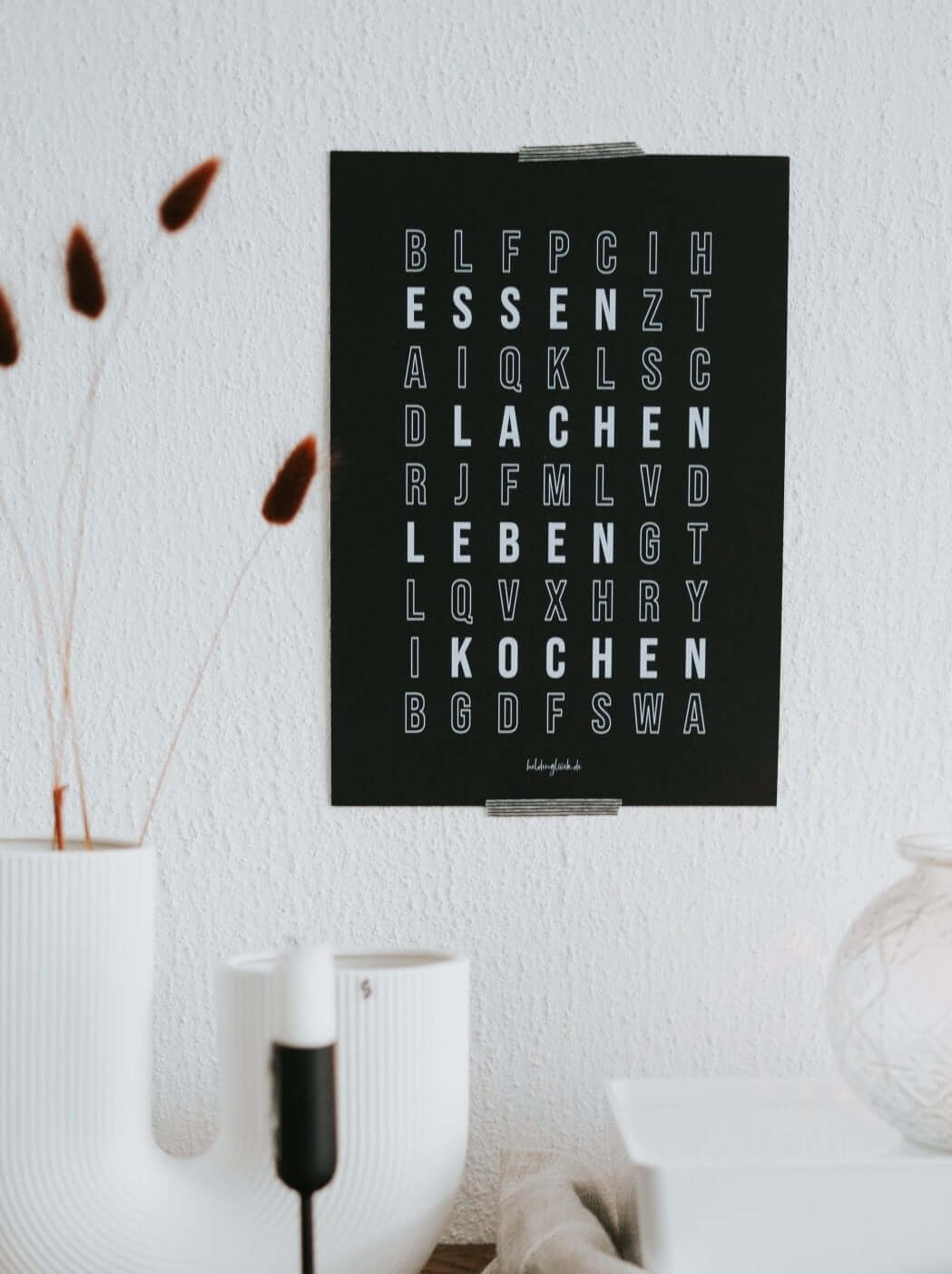 Poster mit Spruch oder Motiv Buchstabensalat in schwarz weiss