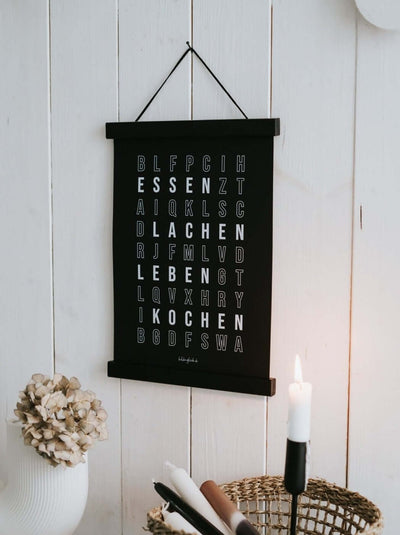 Poster mit Spruch oder Motiv Buchstabensalat in schwarz weiss