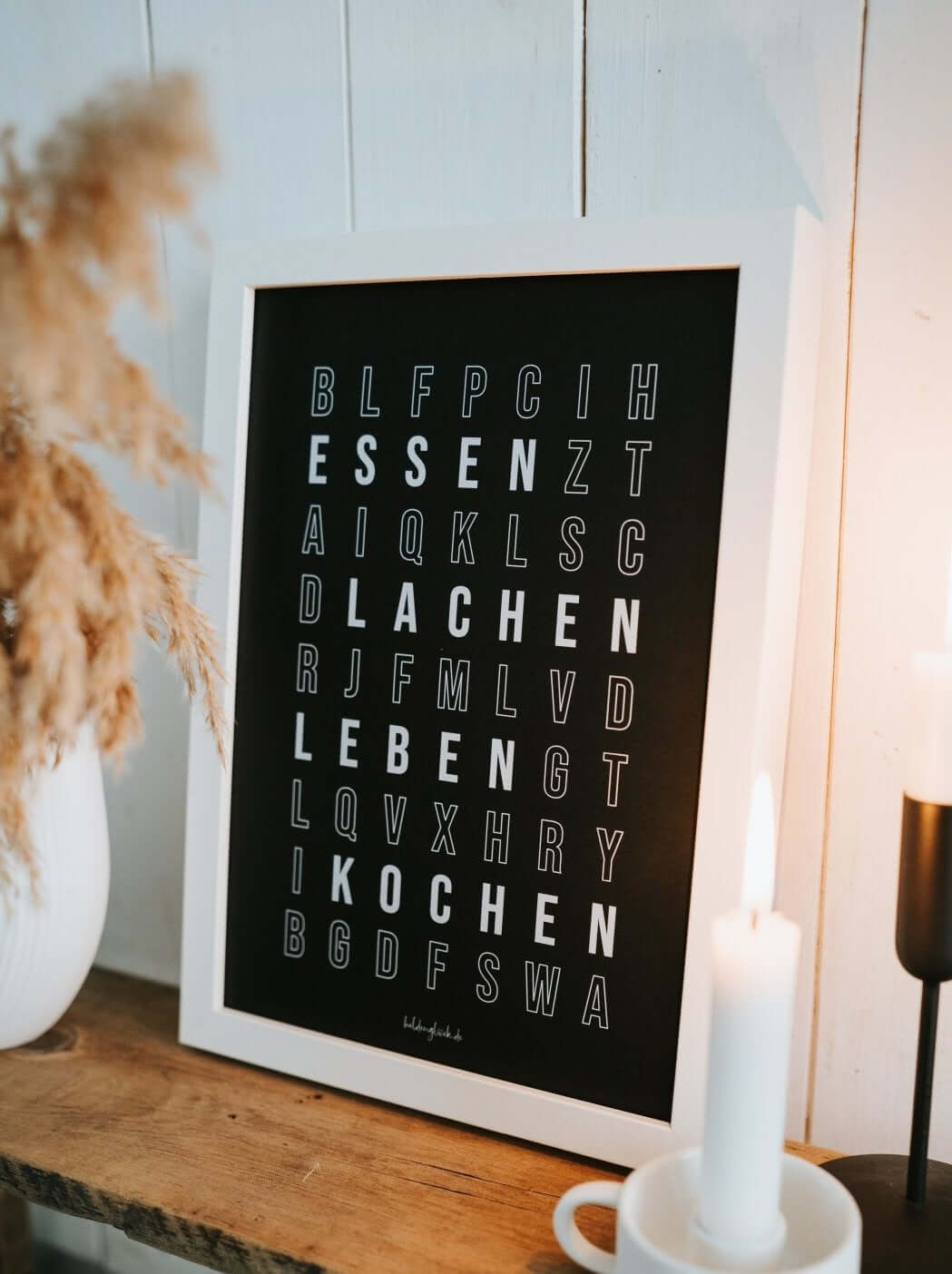 Poster mit Spruch oder Motiv Buchstabensalat in schwarz weiss