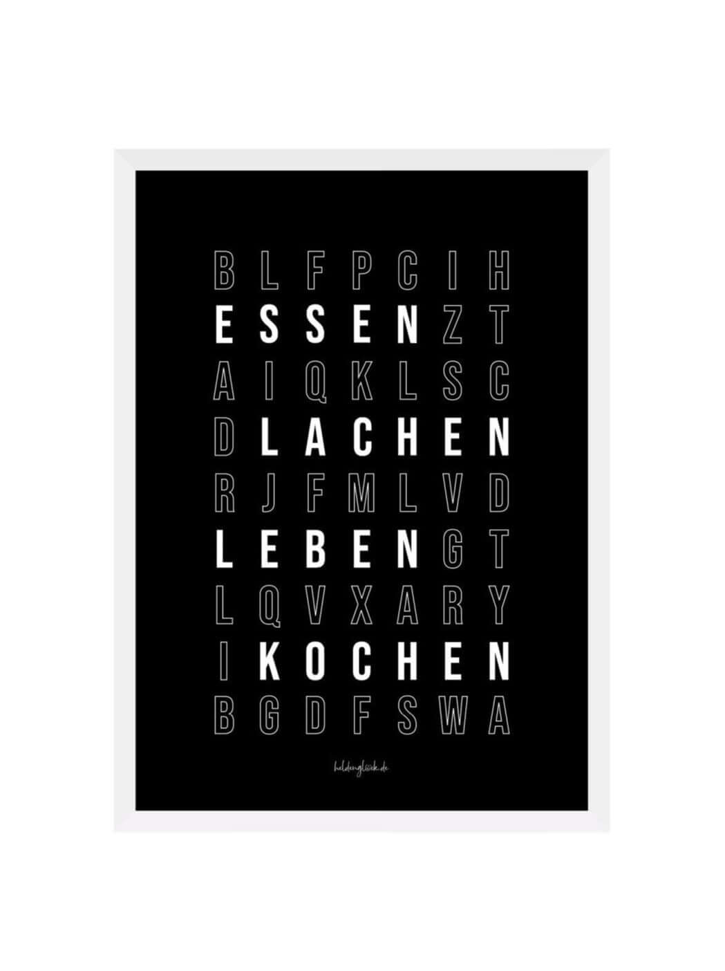 Poster mit Spruch oder Motiv Buchstabensalat in schwarz weiss