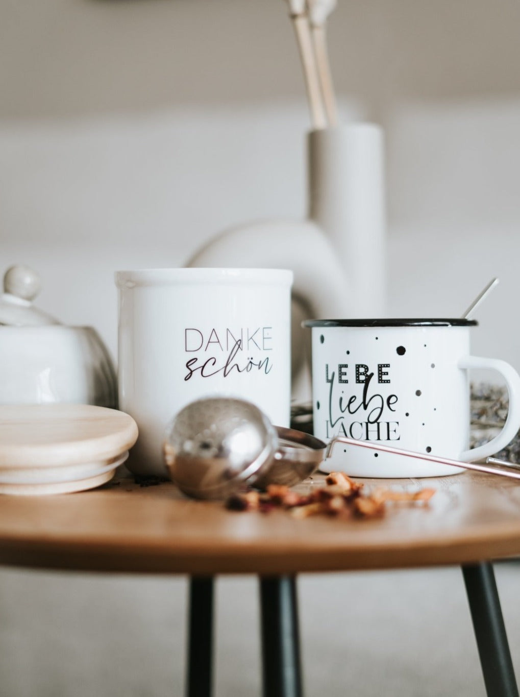 Keramikdose als Vorratsdose mit Spruch oder Motiv Dankeschön in schwarz weiss