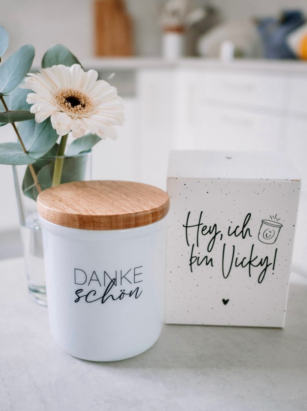 Keramikdose als Vorratsdose mit Spruch oder Motiv Dankeschön in schwarz weiss
