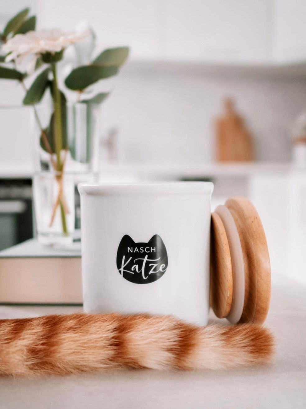 Keramikdose als Vorratsdose mit Spruch oder Motiv Naschkatze in schwarz weiss