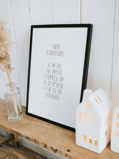 Poster mit Spruch oder Motiv Mein Lebensziel in schwarz weiss