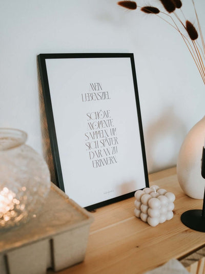 Poster mit Spruch oder Motiv Mein Lebensziel in schwarz weiss