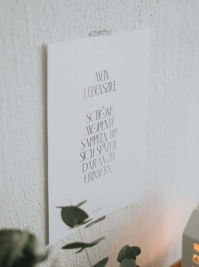 Poster mit Spruch oder Motiv Mein Lebensziel in schwarz weiss