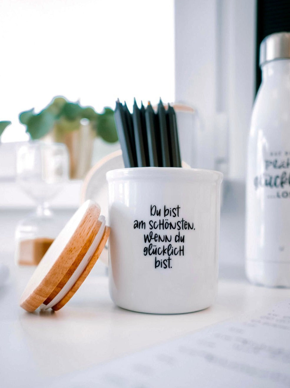 Keramikdose als Vorratsdose mit Spruch oder Motiv Du bist schön in schwarz weiss