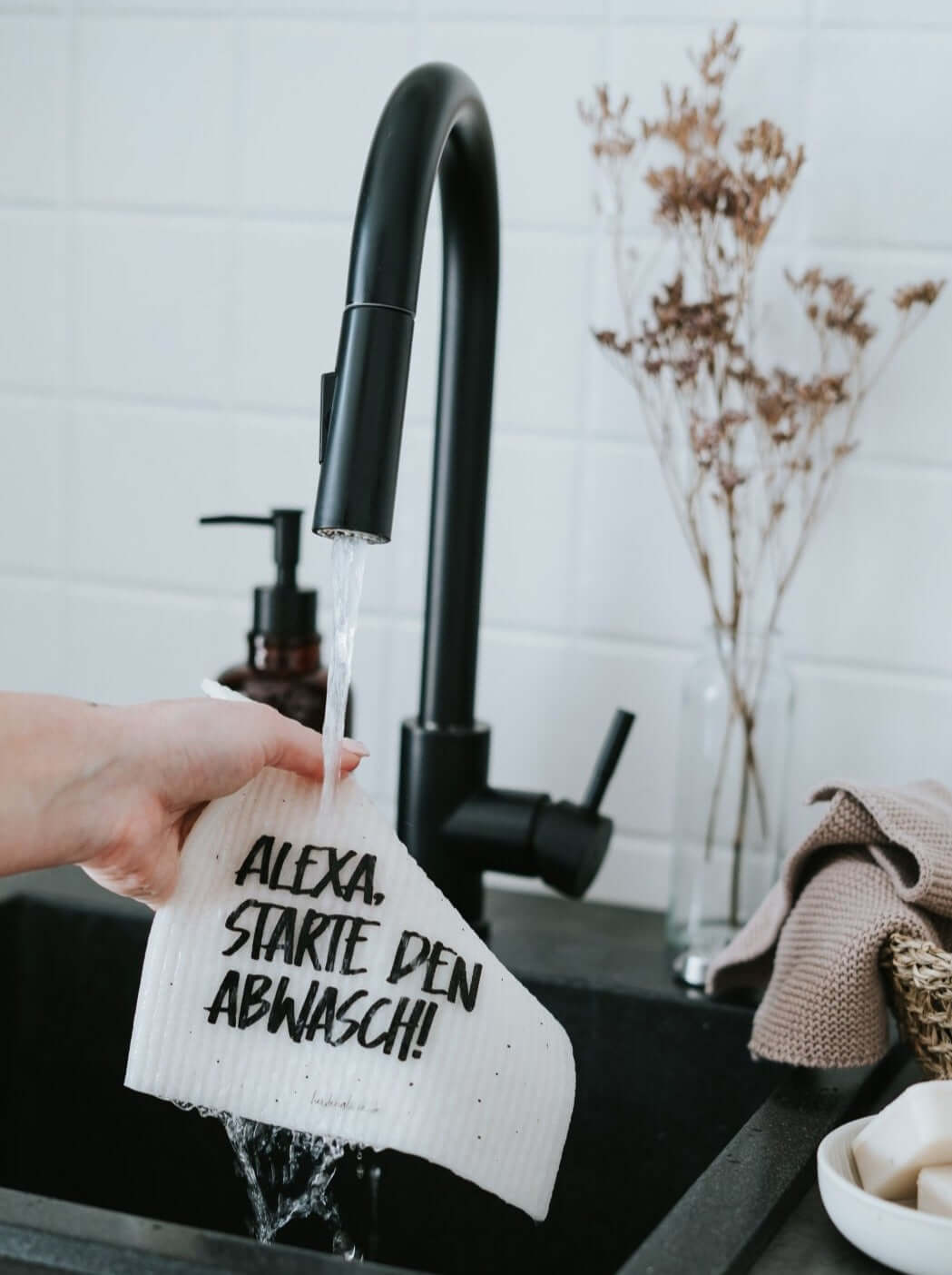 Schwammtücher mit Spruch oder Motiv Abwasch in schwarz weiss