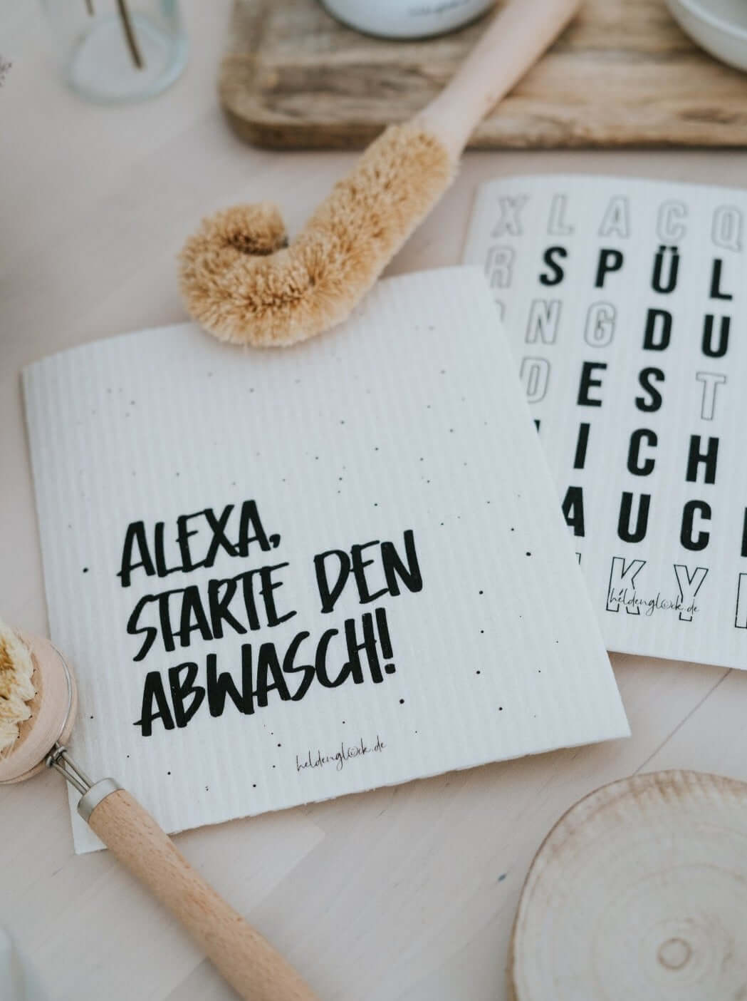 Schwammtücher mit Spruch oder Motiv Abwasch in schwarz weiss