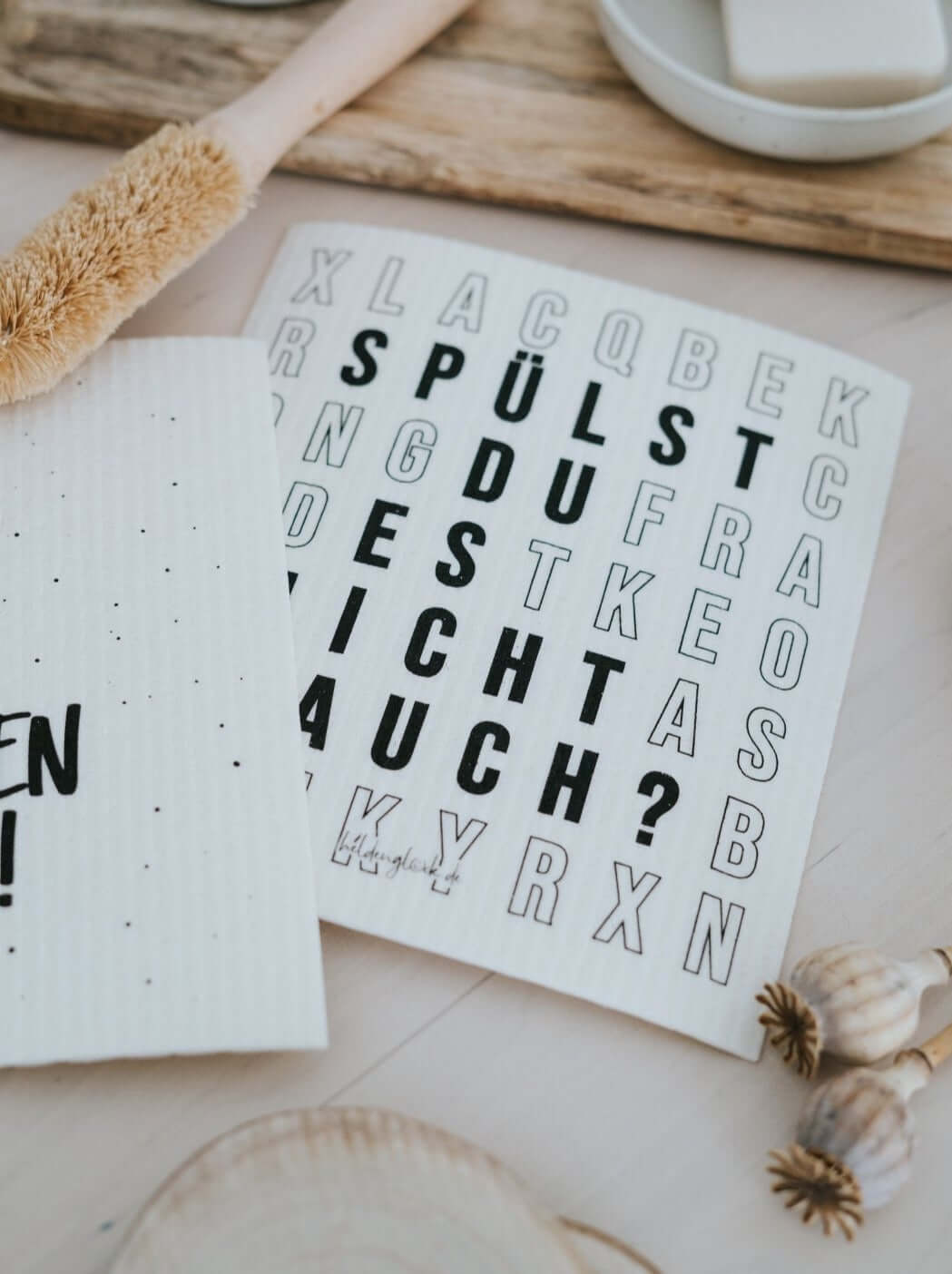 Schwammtücher mit Spruch oder Motiv Abwasch in schwarz weiss